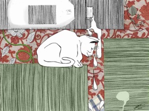 Diego Fagundes, desenho de um gato sobre a mesa